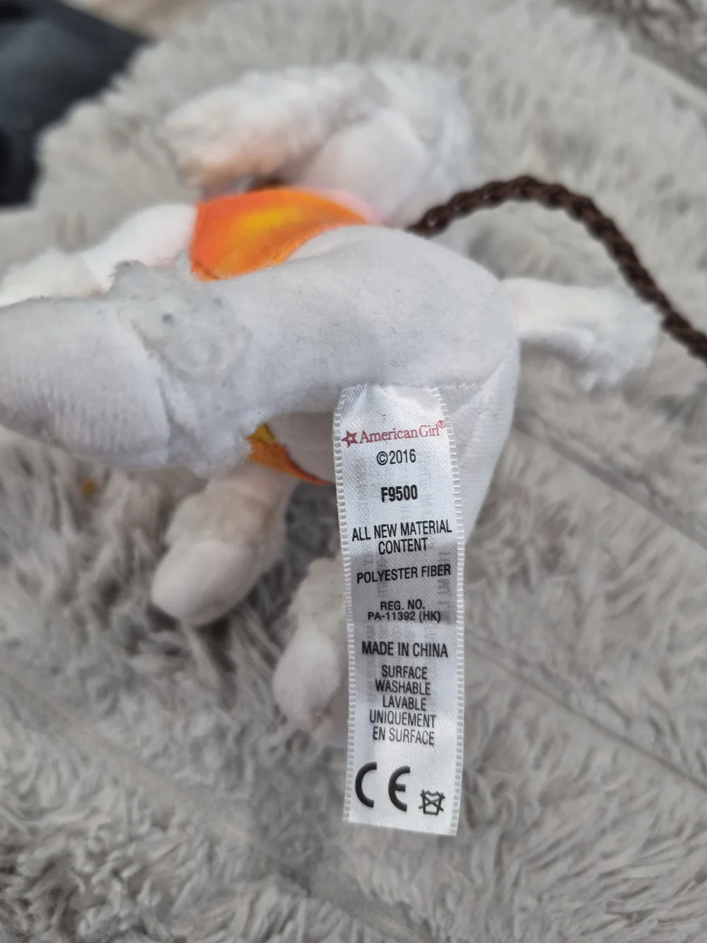 American Girl White Poodle Plush Dog Toy with Orange Vest and Pink Bow